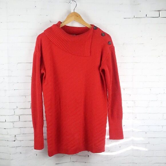 STYLE & CO RED COWL NECK WITH SHOULDER BUTTON DETAIL LONG SLEEVE TUNIC SWEATER - Picture 1 of 10